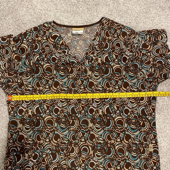 Tafford Brown Teal Circles Print 100%‎ Cotton Scrubs Top Pre-owned - Picture 6 of 7